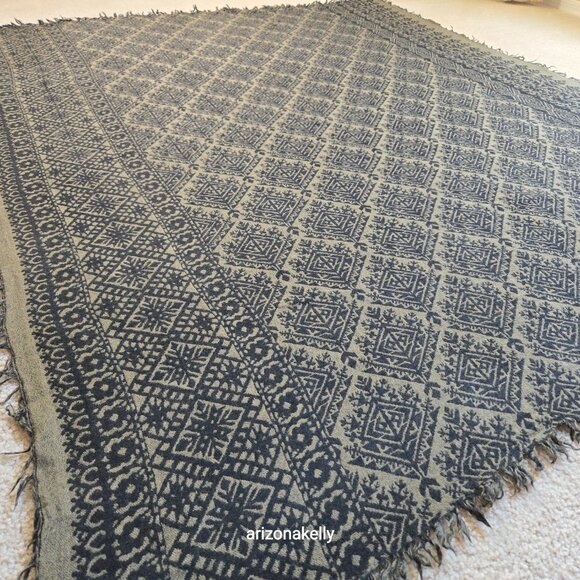 NWOT Wool Scarf Fringe Jacquard Nordstrom BP. Olive Green and Black - Picture 7 of 11